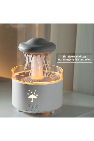 Motion003 Beyaz Denizanası Modeli Yağmur Damlası Aroma Difüzörü 7 Renkli Gece Işığı 3 Hızlı Zamanlayıcı Ev Ofis İçin