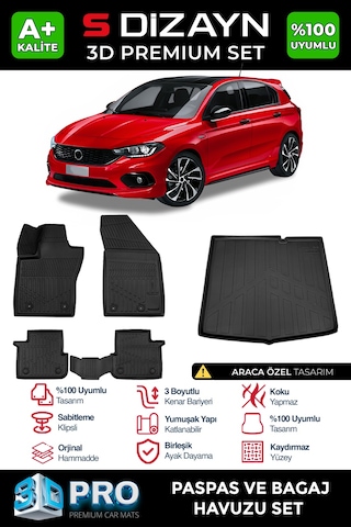 S-dizayn Fiat Egea Hb 3d Pro Havuzlu Paspas Ve Bagaj Havuzu Seti 2'li Set 2015 Üzeri A+ Kalite