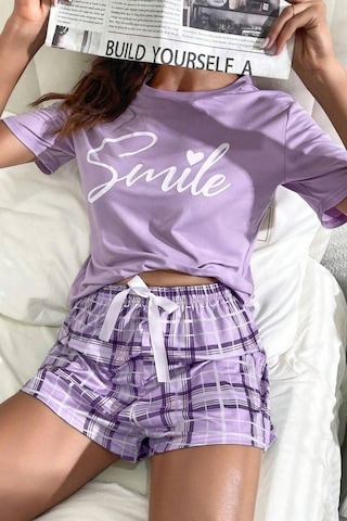 Bella Notte Spor Lila Ekoseli Şortlu Pijama Takımı Mor