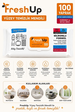 Freshup Yüzey Temizlik Mendili 4 Adet 100'lü Beyaz