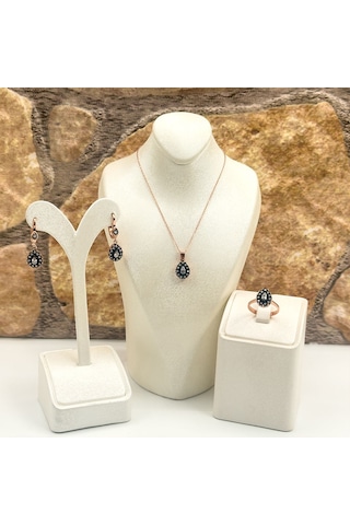 Elmas Montür Rosegold Damla Gümüş Set Takım Rose Gold