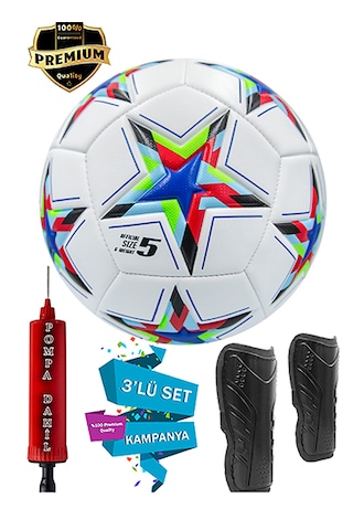 Futbol Topu Şampiyonlar Ligi Pompalı 3'lü Set Sert Zemin Kırmızı - Mavi