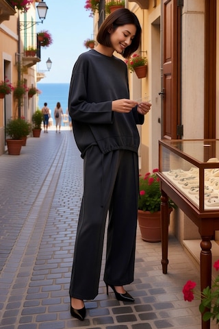 Benerly Kadın Oversize Silky İnterlok Örme Takım Uzun Kollu Rahat Kesim M Antrasit