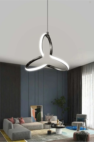 Modern Siyah Ledli Modern Salon Mutfak Yatak Çocuk Odası Led Avize Siyah