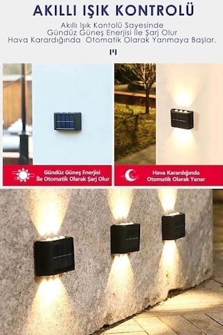 2 Adet - Modern 6 Ledli Solar Çift Taraflı Aplik Güneş Enerjili Duvar Aydınlatma Lambası Gün Işığı Diğer
