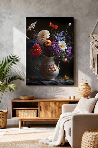 Mushen Studio Renkli Çiçek Vazosu Sanat Baskısı Kanvas Tablo