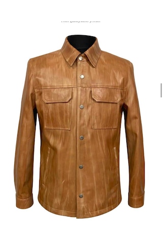 Viamod Leather Erkek Kahvehakiki Deri Gömlek Ceket Çift Cepli Modern Tasarım 19060 Açık Kahverengi