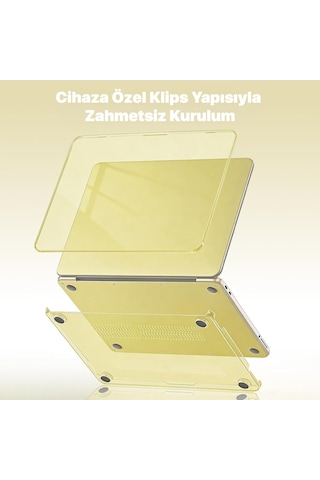 Macbook Neo 13 İnç A3404 Uyumlu Kılıf Kristal Kapak Şeffaf Parlak Tam Koruma Alt Üst Koruyucu Sarı