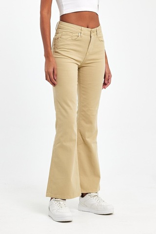 Explode - Kadın Bej Likralı 5 Cep Flare Pantolon-bej Bej