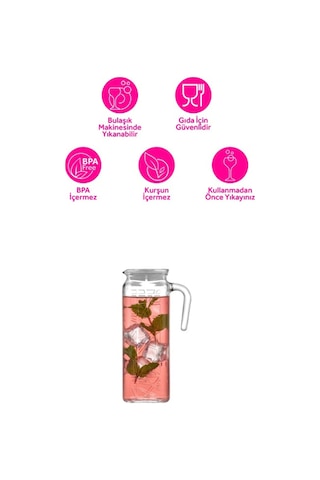Lav Line Cam Sürahi Tekli 1,2 L Kulplu Beyaz Plastik Kapaklı