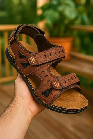 Günlük Erkek Sandalet Kalın Ortopedik Dikişli Taban Cırtlı Havuz Deniz Ayakkabısı 5201 Kahverengi