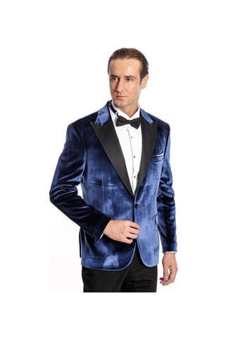 Wessi Kadife Slim Fit Mavi Erkek Smokin Ceket Mavi