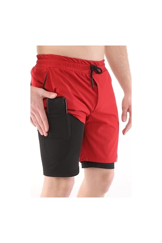 Genius Store Running Hızlı Kuruma Micropoly Antrenman Halısaha Fitness Kısa Taytlı Erkek Sporcu Şortu Kırmızı