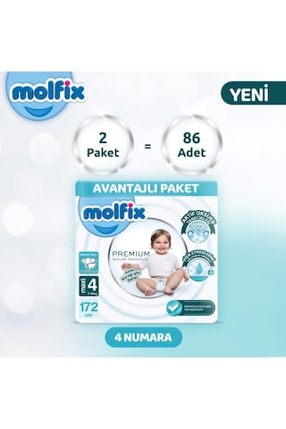 Molfix Premium Avantajlı Paket 4 Beden 172 Adet 2'li
