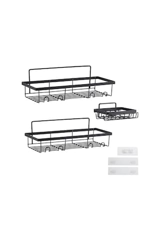 Novahub Yapışkanlı Duş Rafı Kancalı Düzenleyici 3/4 Adet Banyo Duş Sepeti Sabunluk Depolama Siyah