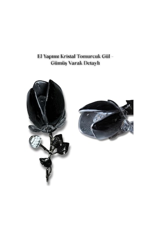 El Yapımı Kristal Tomurcuk Gül Gümüş Varak Detaylı