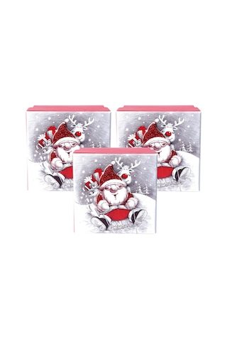Yılbaşı Noel Baba Ve Geyik Motifli Hediye Kutusu Küçük Set 3'lü