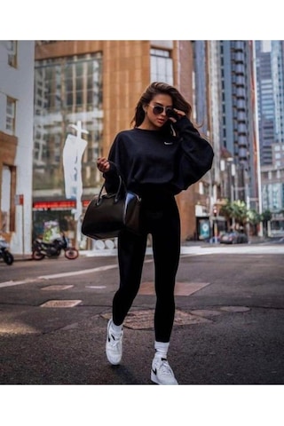 Ladymina Pijama Kadın Siyah Yüksek Bel Dikişsiz Fitilli Taytsiyahs/M Siyah
