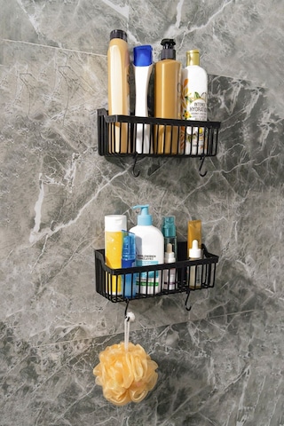 Banyo Yapışkanlı Banyo Rafı, 2'li Banyo Düzenleyici, Duş Rafı Organizer Şampuanlık, Plastik