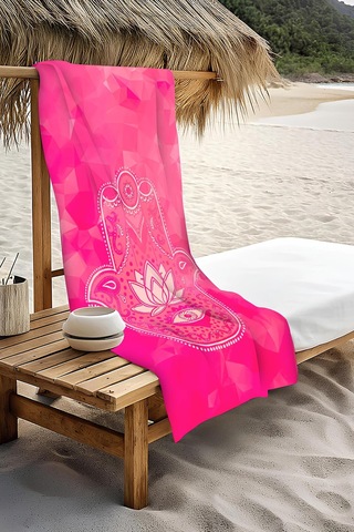 Dijital Baskı Plaj Deniz Havlusu Hamsa Lotus Mandala Desenli Peştamal Hvl0218 Renkli
