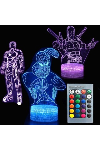 Wealthglow 3d Gece Lambası Dokunmatik Masa Lambası Süper Kahraman Sgp594 Siyah