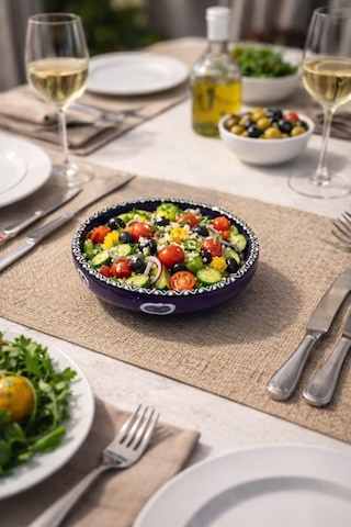 Dekoratif Çini Tabak 16 Cm Nazar Boncuklu Seramik Sunum Tabağı Meyve, Kuruyemiş, Salata Ve Mumluk Dekor Tabağı Çok Renkli