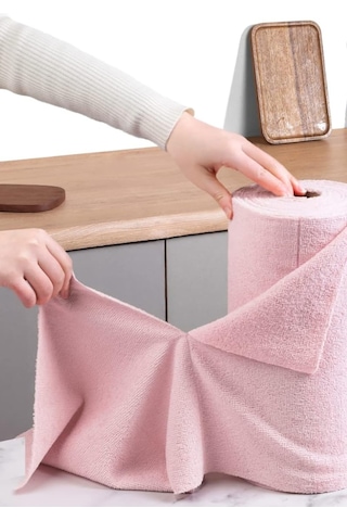 Çok Amaçlı Rulo Mikrofiber Temizlik Bezi 30x30 40 Yapraklı Pembe Pembe