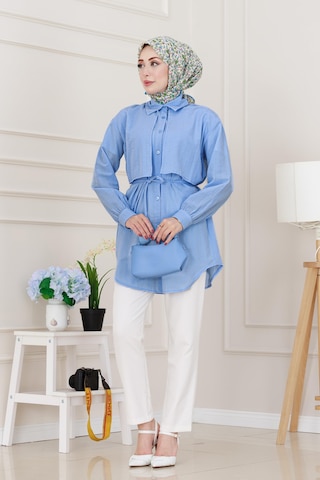 Sevitli Beli Bağcıklı Allerli Taşlı Tunik-bebe Mavi-5220 Bebek Mavisi