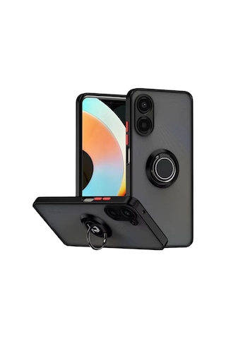 Vivo Y78 Uyumlu Kılıf Yüzüklü Standlı Extra Darbe Koruma Sert Silikon Kapak - Siyah