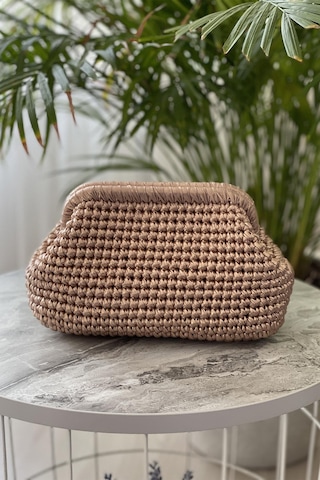 El Yapımı Rose Rengi Metalik Deri Örgü El Çantası Rose