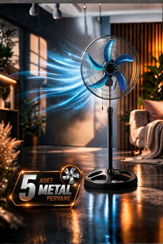 Diğer - Siyah - Sanayi Tipi 80w Güçlü Vantilatör 56cm Isı Yalıtımlı Motor 5 Pervaneli Mpıa Vt10 Ev Ofis Ayaklı Fan