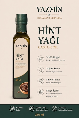 Hint Yağı 250 Ml %100 Doğal Ve Saf Hint Yağı, Soğuk Sıkım Castor Oil, Katkısız Bitkisel Yağ, Ricinus Yağı