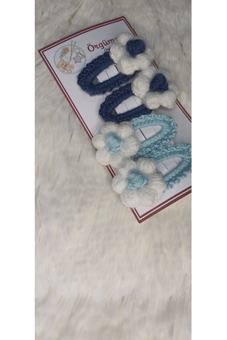 Amigurumi Toka - Çıtçıtlı El Örgüsü Toka 2 Çift Koyu Mavi - Açık Mavi