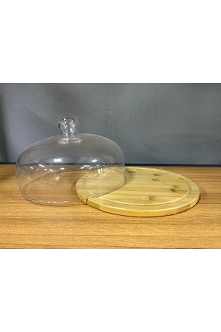 Aless Glass El Yapımı Cam Kapaklı Bambu Tabanlı Sunumluk