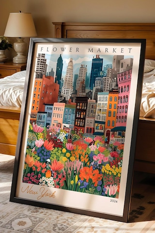 New York Amerika Çerçeveli Tablo Seyahat Severlere Salon Ve Ofis İçin Estetik Duvar Dekoru Travel Flower Market
