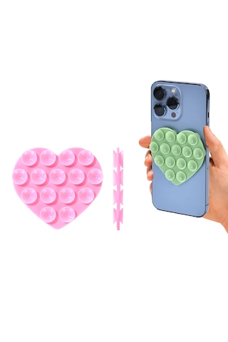 Microcase Vantuzlu Kalp Desen Silikon Cep Telefonu Sabitleme Yapıştırma Pedi Al4793 Açık Pembe