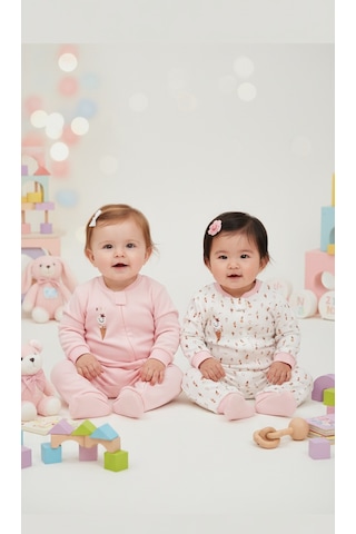 Baskılı 2'li Kız Bebek Tulum Seti 3-24 Ay Kd53128 Pembe