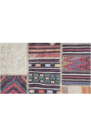 Piksel Halı Bordo Patchwork Dijital Baskı Halı Çok Renkli