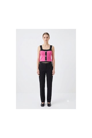 Onno Style Women Kolsuz Askılı Düğme Detaylı Kadın Triko Bluz Pembe