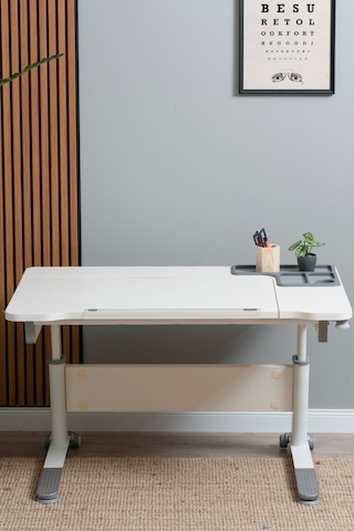 Sirius Simple Yükseklik Ve Eğim Ayarlı, Bilgisayar Ve Ofis Masası, Modern Ekru Çalışma Masası Gri Gri