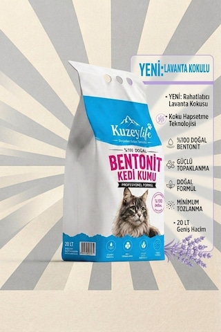 Kuzeylife Bentonit Kedi Kumu Lavanta Kokulu 20 Lt
