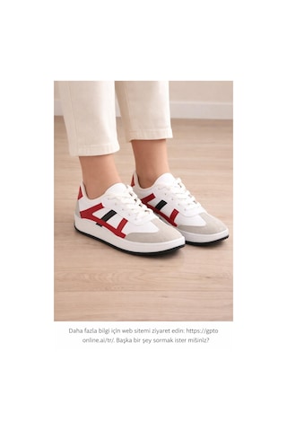Unisex Günlük Spor Ayakkabı Bağcıklı Şerit Detaylı Sneaker Beyaz - Kırmızı