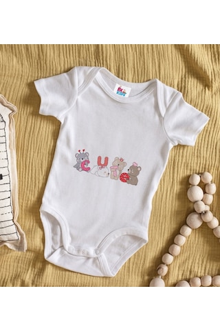 Bk Kids Cute Tasarımlı Beyaz Bebek Body Zıbın-2 Çok Renkli