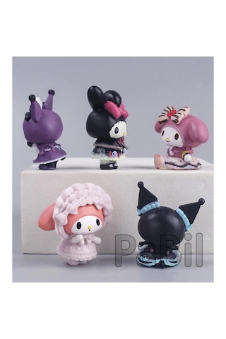 Hello Kitty Kuromi Anime 5 Li Figür Set 4 Cm Oyuncak Pasta Süsü