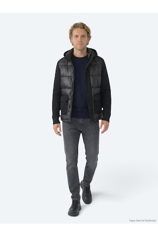 Kip Siyah Regular Fit Kapüşonlu Casual Dokuma Mont Siyah -