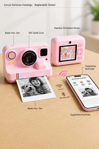 Çocuk Anında Baskılı Fotoğraf Makinesi 16mp Dijital Kamera Video Telefon Destekli