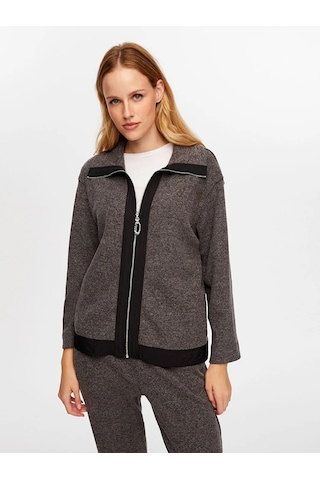 Faik Sönmez Dokuma Garnili Kaşkorse Örme Kadın Eşofman Üstü W26esu001 Antrasit