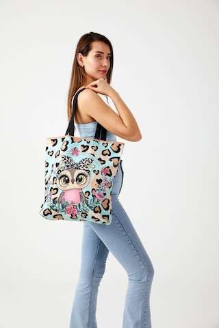 Ays Home Sevimli Leopar Bez Alışveriş Plaj Omuz Çantası Mint