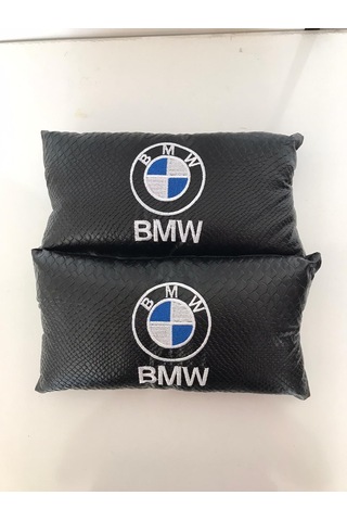Bmw Nakışlı Deri 2 Adet Boyun Yastık Ve 2 Adet Kemer Pedi Siyah