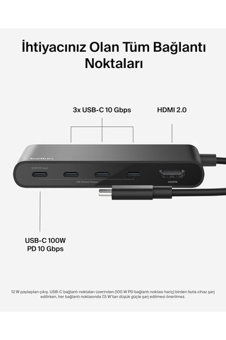 Belkin Usb-c Hub, 5 Portlu Hub, 4k Hdmi Görüntüleme, 60hz, 100w G